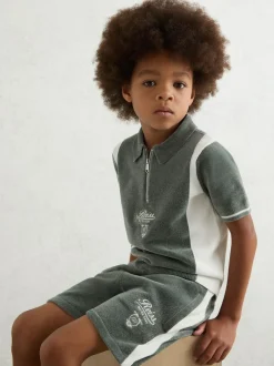 Reiss Dark Sage Green/White Trenton 9-13 yrs Chenille Tipped Motor Cars Shorts New