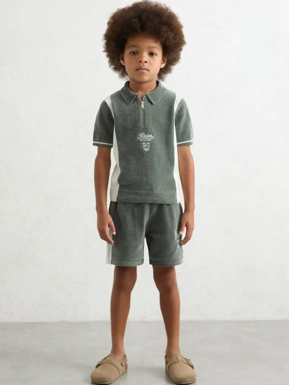 Reiss Dark Sage Green/White Trenton 9-13 yrs Chenille Tipped Motor Cars Shorts New
