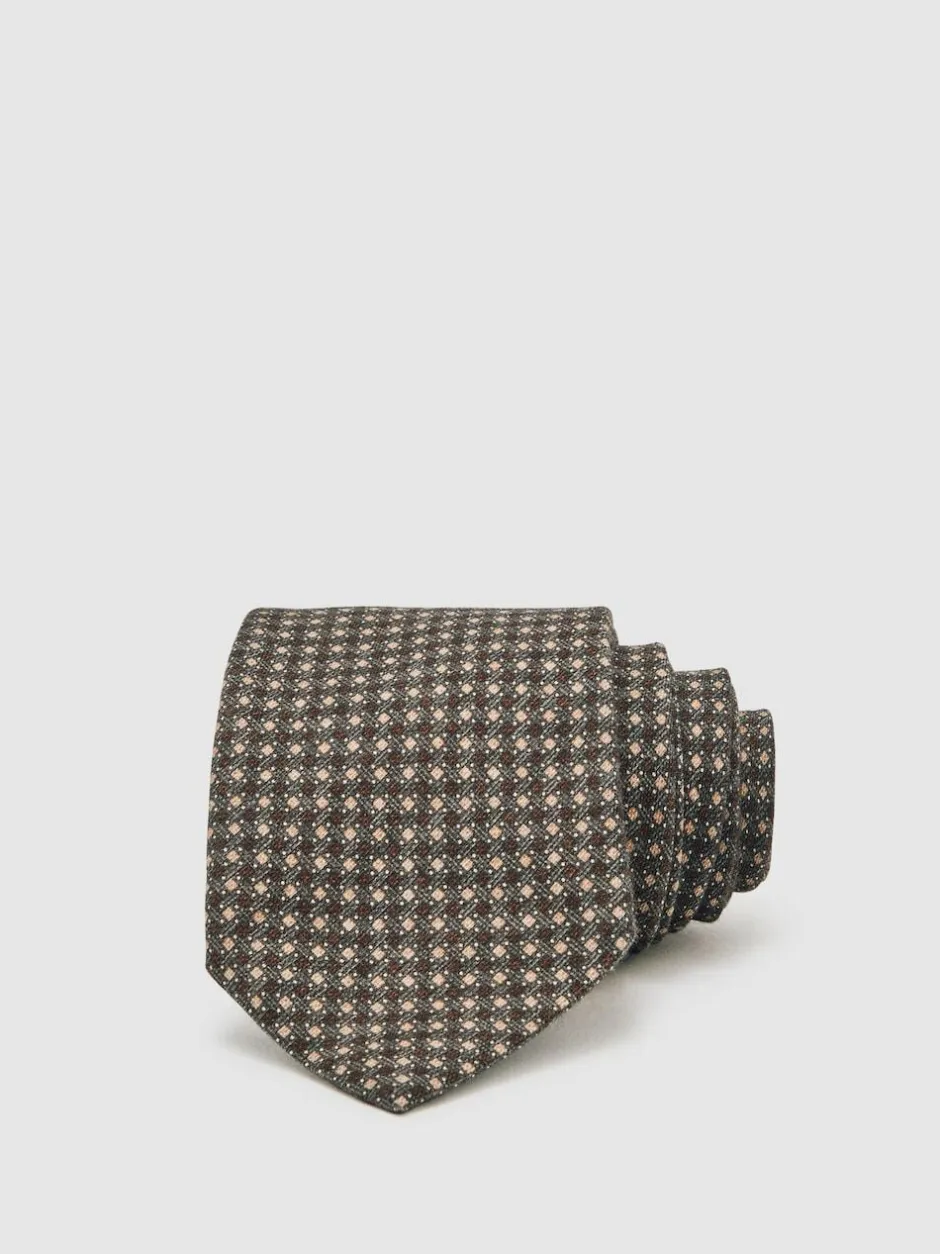 Reiss Dark Sage Multi Nicolo Micro-Square Print Tie With Wool Hot