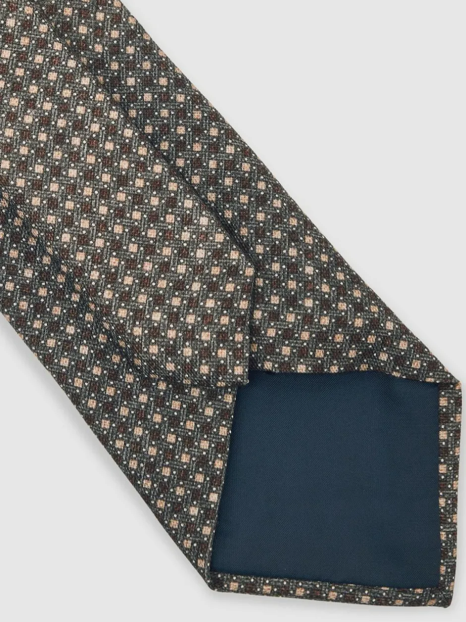 Reiss Dark Sage Multi Nicolo Micro-Square Print Tie With Wool Hot