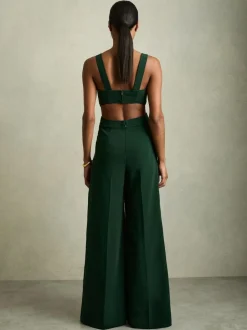 Reiss Dion Wide-Leg Cut-Out Jumpsuit Green Best