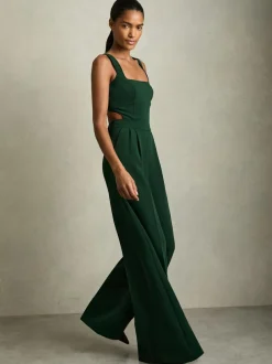 Reiss Dion Wide-Leg Cut-Out Jumpsuit Green Best