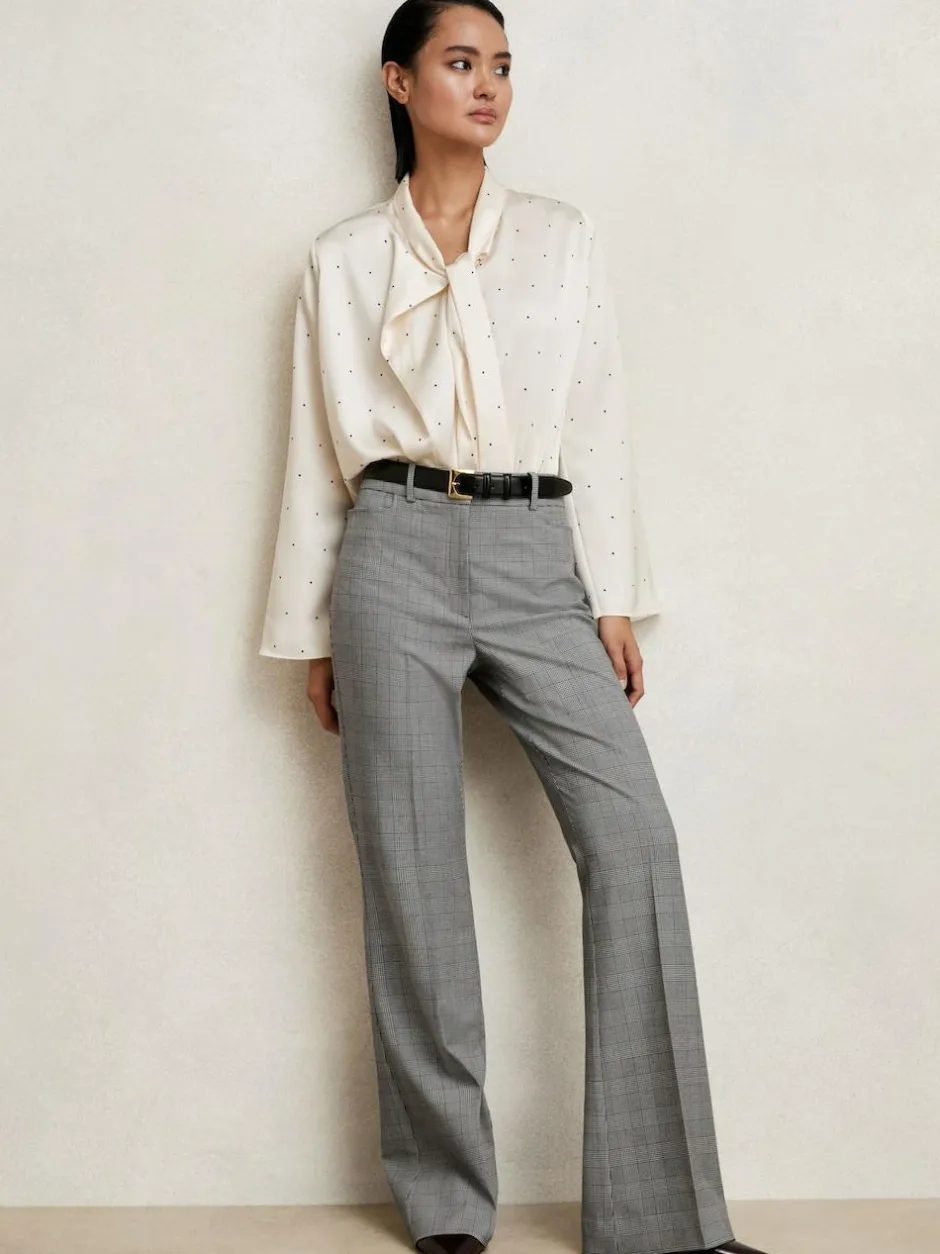 Reiss Grey Brooklyn Check Flared Suit Trousers Clearance