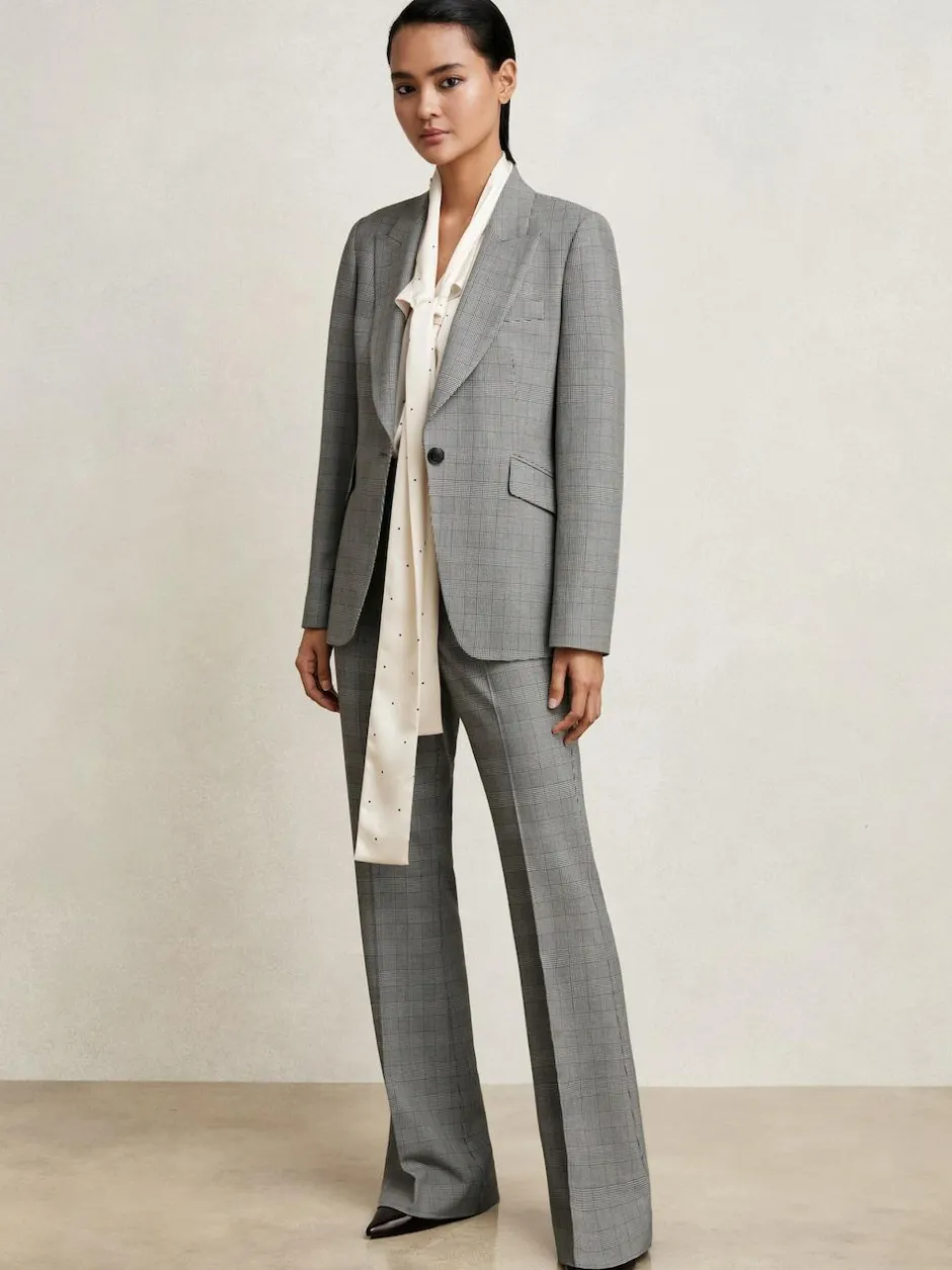 Reiss Grey Brooklyn Check Flared Suit Trousers Clearance