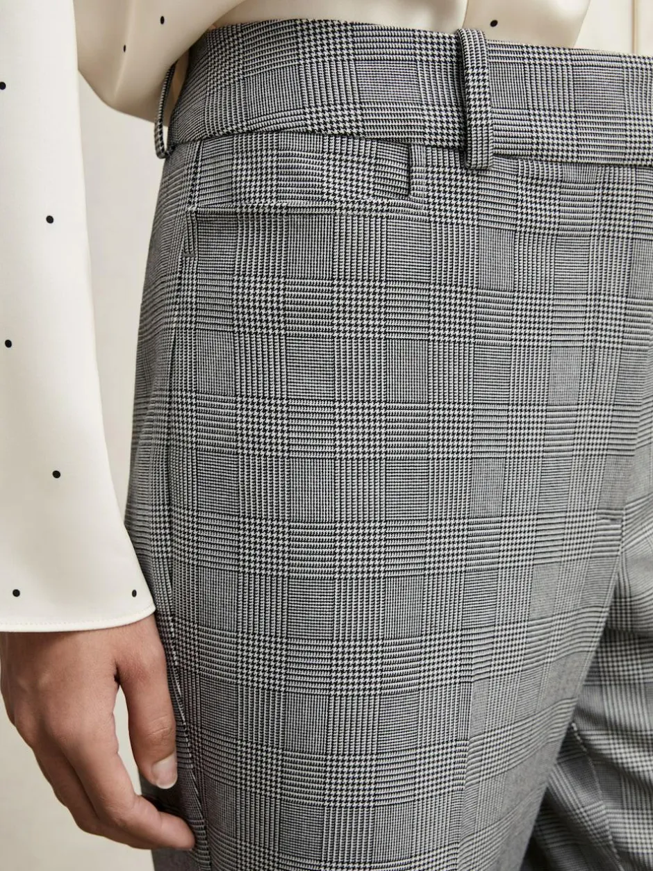 Reiss Grey Brooklyn Check Flared Suit Trousers Clearance