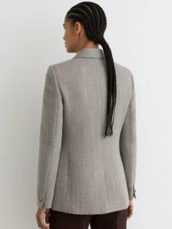 Reiss Grey Ember Herringbone Double-Breasted Blazer Wool-Cotton Discount