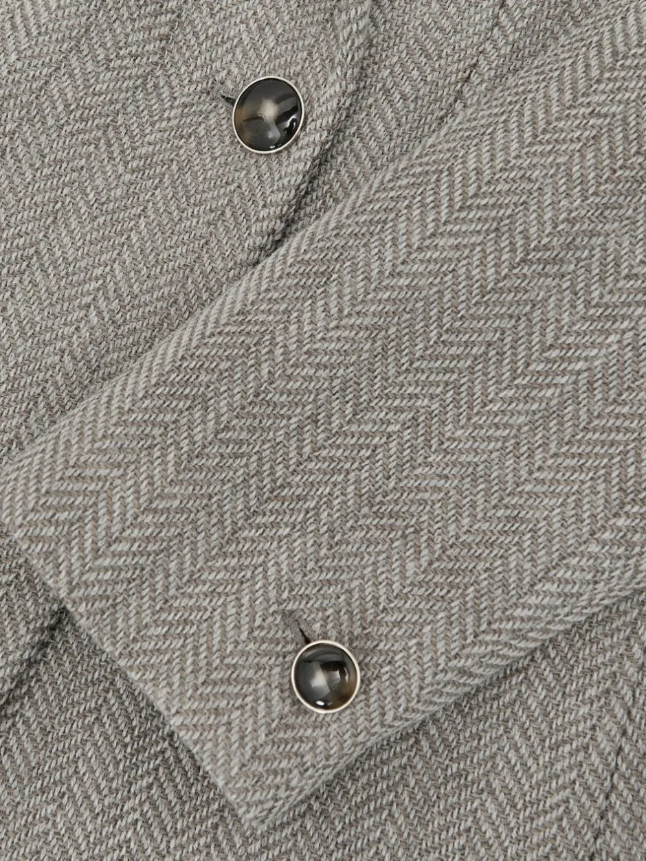 Reiss Grey Ember Herringbone Double-Breasted Blazer Wool-Cotton Discount