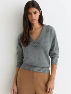 Reiss Flo Wool-Cashmere Collared Knit Jumper Grey Marl