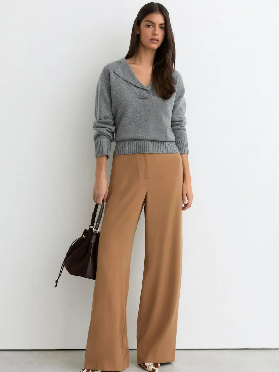 Reiss Flo Wool-Cashmere Collared Knit Jumper Grey Marl