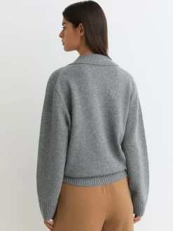 Reiss Flo Wool-Cashmere Collared Knit Jumper Grey Marl