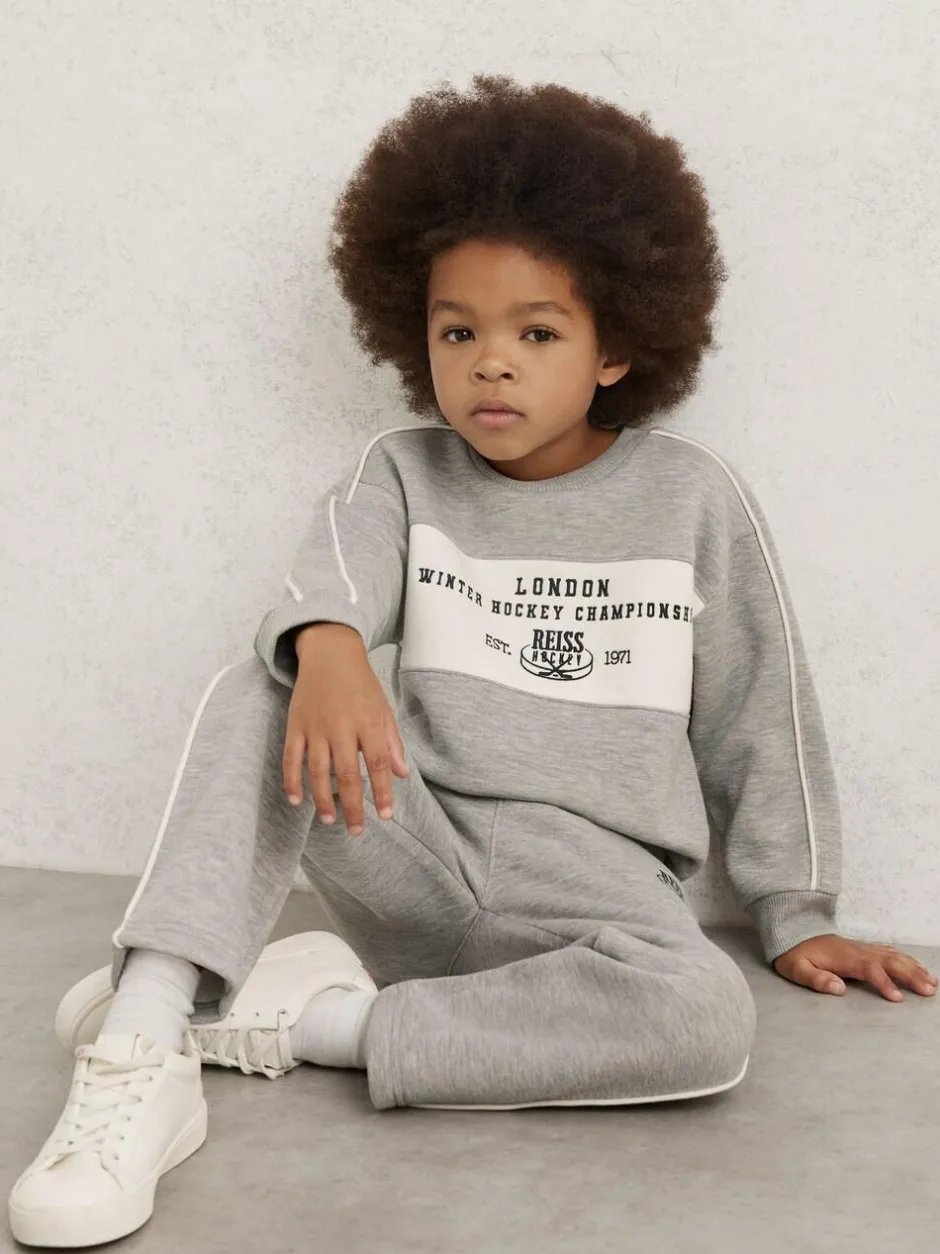 Reiss Grey Melange Owen 3-9 yrs Cotton-Blend Hockey Sweatshirt with Contrast-Piping Discount
