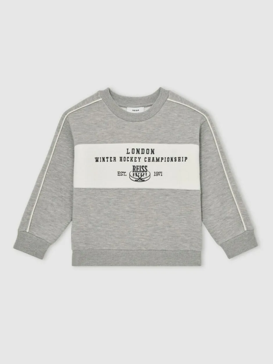 Reiss Grey Melange Owen 3-9 yrs Cotton-Blend Hockey Sweatshirt with Contrast-Piping Discount