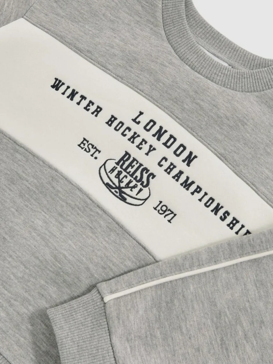 Reiss Grey Melange Owen 3-9 yrs Cotton-Blend Hockey Sweatshirt with Contrast-Piping Discount