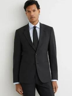 Reiss Promise Wool-Blend Single-Breasted Suit Blazer Tailored-Fit Grey Discount