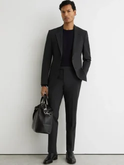Reiss Promise Wool-Blend Tailored-Fit Suit Trousers Grey Sale