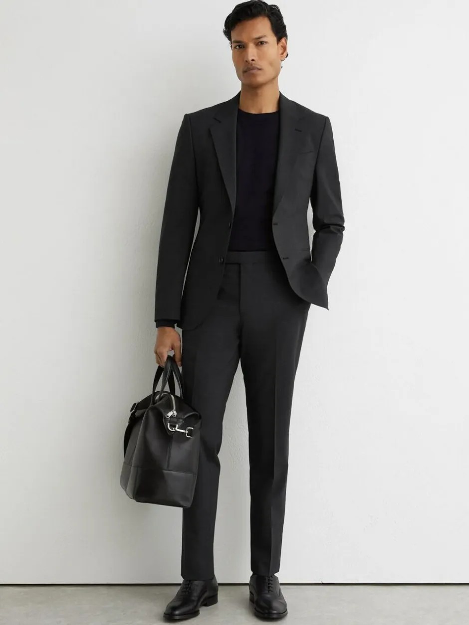 Reiss Promise Wool-Blend Tailored-Fit Suit Trousers Grey Sale