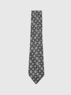 Reiss Indigo Melange Maximo Silk Medallion Print Tie