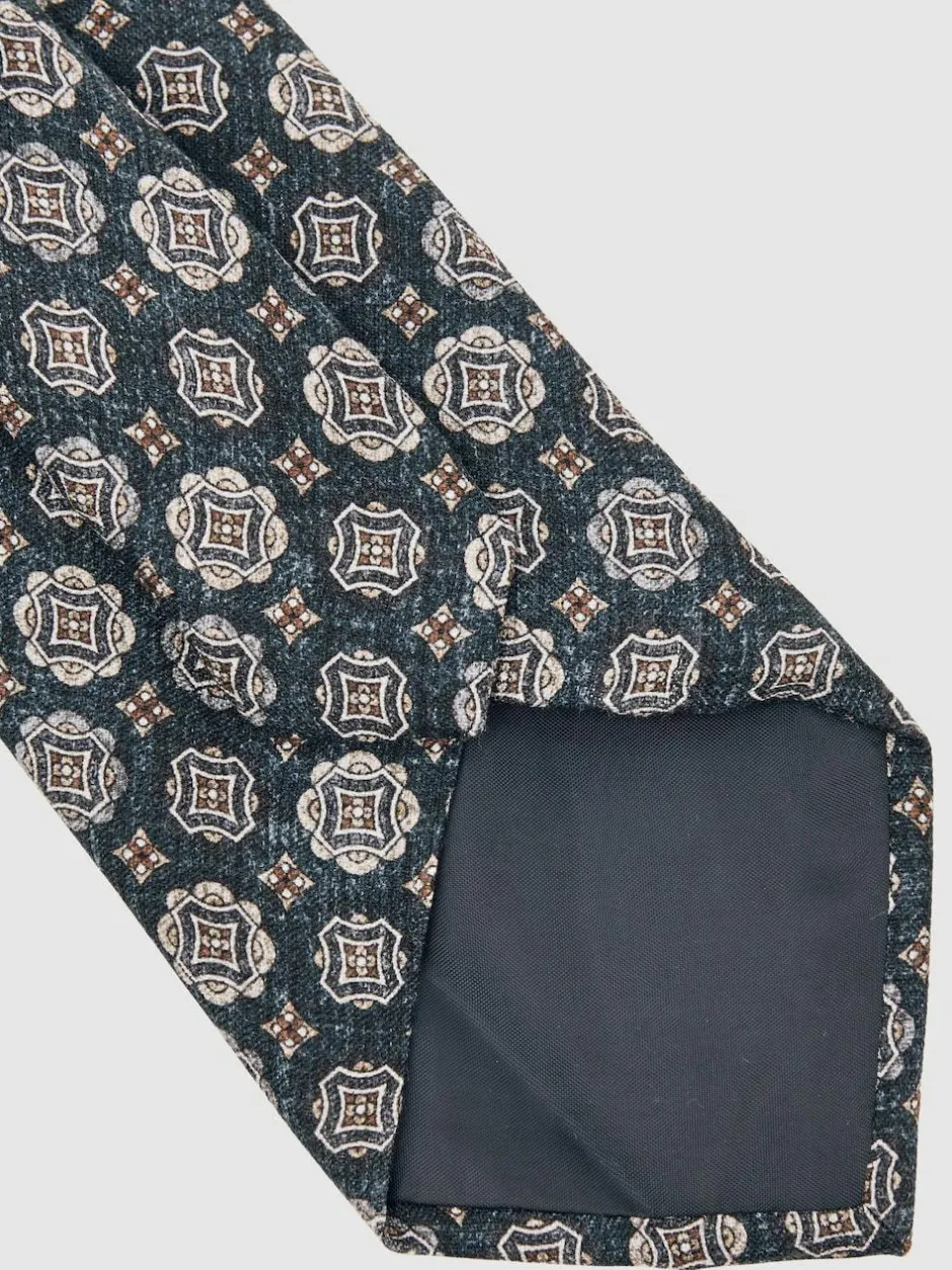 Reiss Indigo Melange Maximo Silk Medallion Print Tie