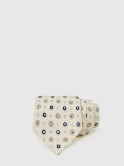 Reiss Cosimo Silk Floral-Medallion Tie Ivory New