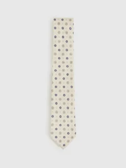 Reiss Cosimo Silk Floral-Medallion Tie Ivory New