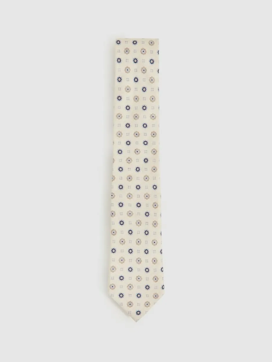 Reiss Cosimo Silk Floral-Medallion Tie Ivory New