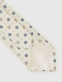 Reiss Cosimo Silk Floral-Medallion Tie Ivory New