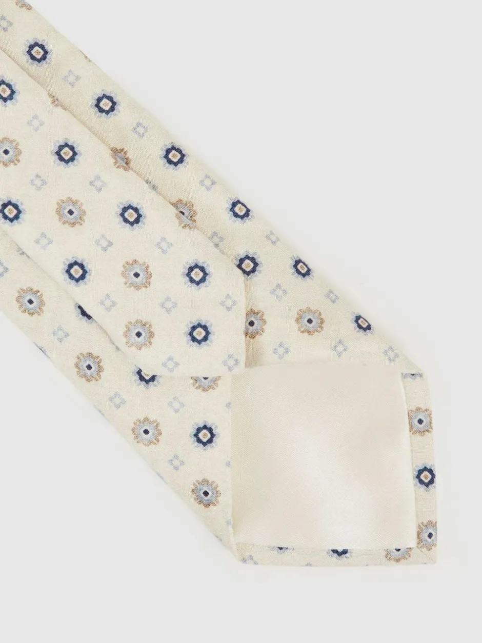 Reiss Cosimo Silk Floral-Medallion Tie Ivory New