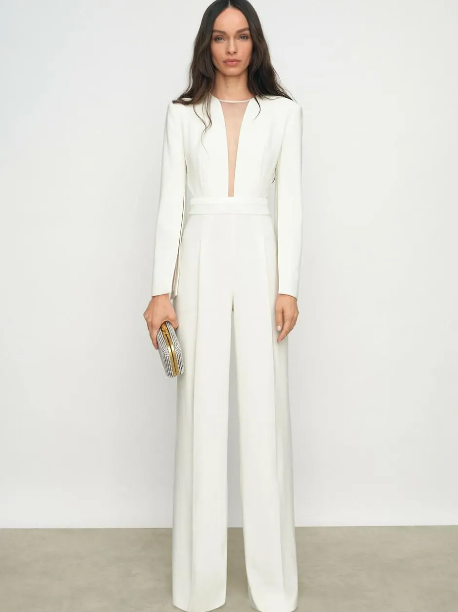 Reiss Evora Plunge-Neck Split-Sleeve Jumpsuit Ivory Clearance