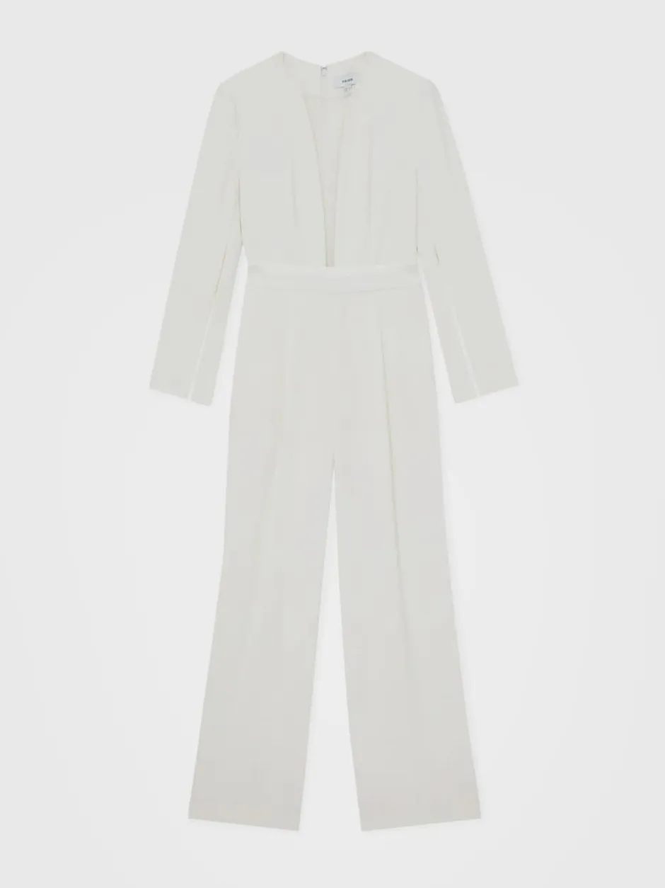 Reiss Evora Plunge-Neck Split-Sleeve Jumpsuit Ivory Clearance