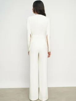 Reiss Evora Plunge-Neck Split-Sleeve Jumpsuit Ivory Clearance