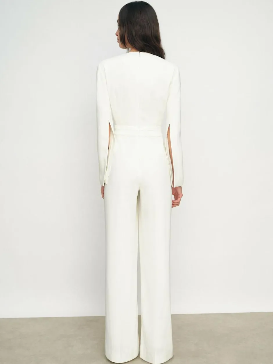 Reiss Evora Plunge-Neck Split-Sleeve Jumpsuit Ivory Clearance