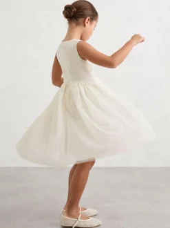 Reiss Ivory Phoebe 9-13 yrs Lace-Detail Tulle-Skirt Dress Hot