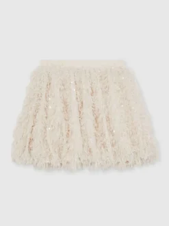 Reiss Ivory Roxy 3-9 yrs Fluffy Sequin-Embellished Skirt New