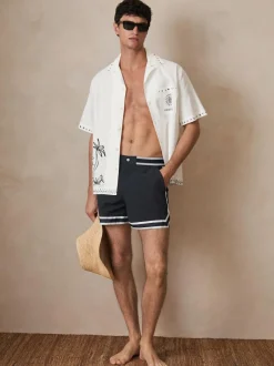 Reiss Baller | Ché Stripe-Trim Swim Shorts Navy New