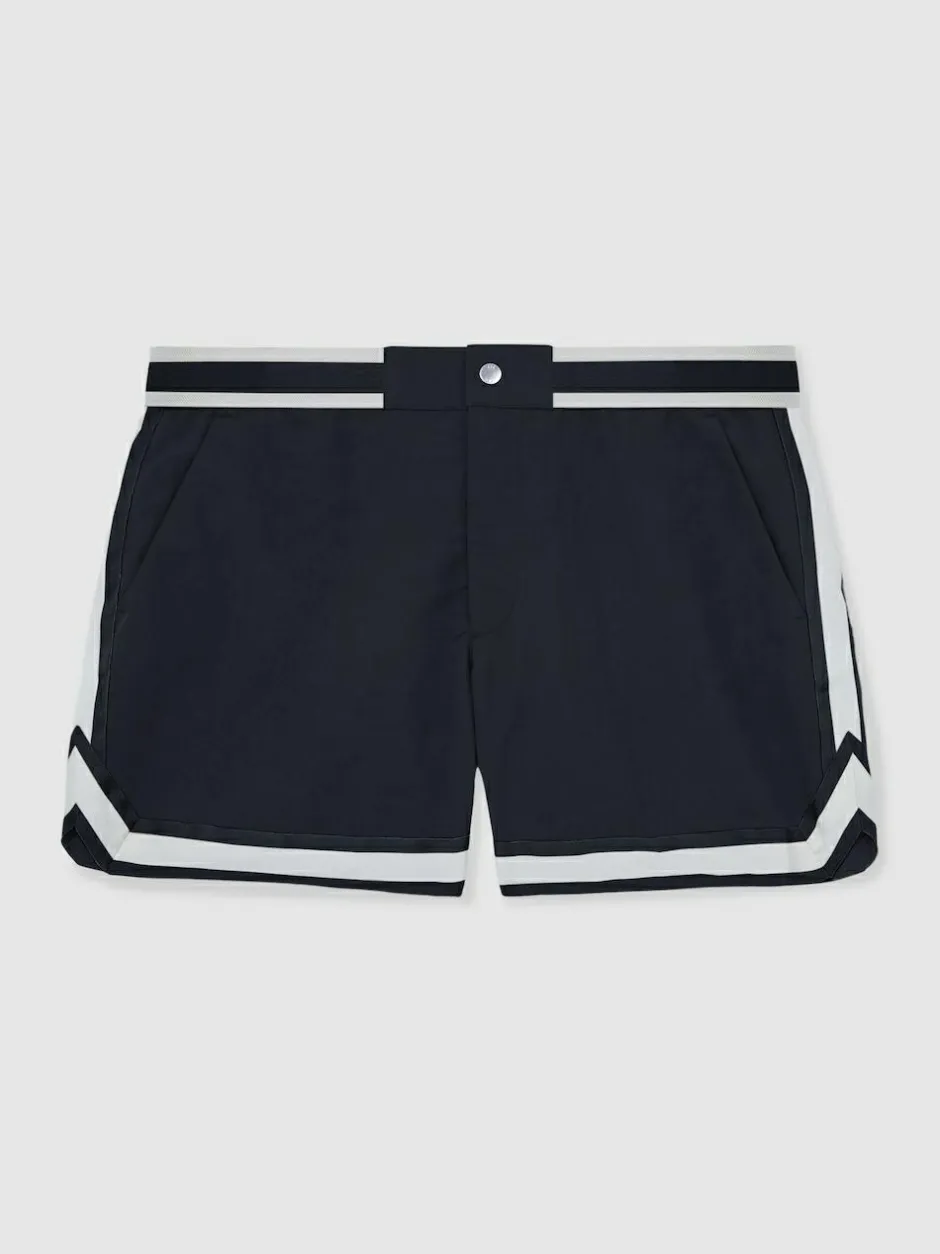 Reiss Baller | Ché Stripe-Trim Swim Shorts Navy New