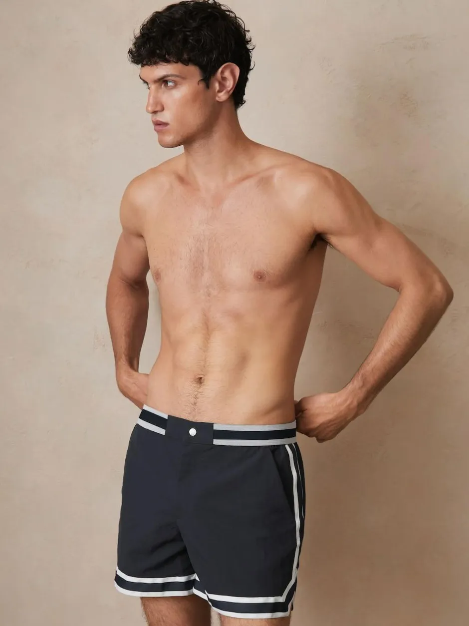 Reiss Baller | Ché Stripe-Trim Swim Shorts Navy New