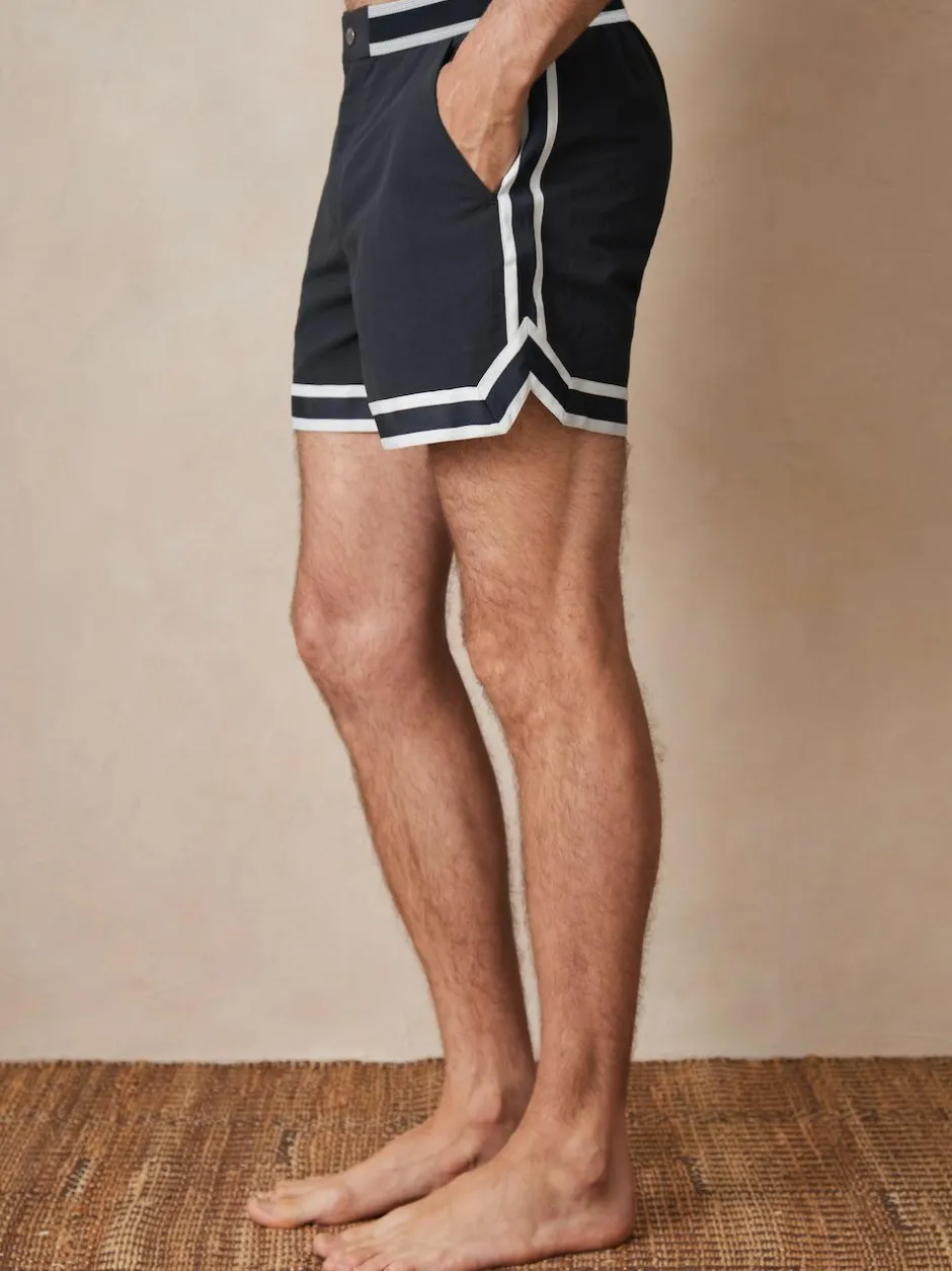 Reiss Baller | Ché Stripe-Trim Swim Shorts Navy New