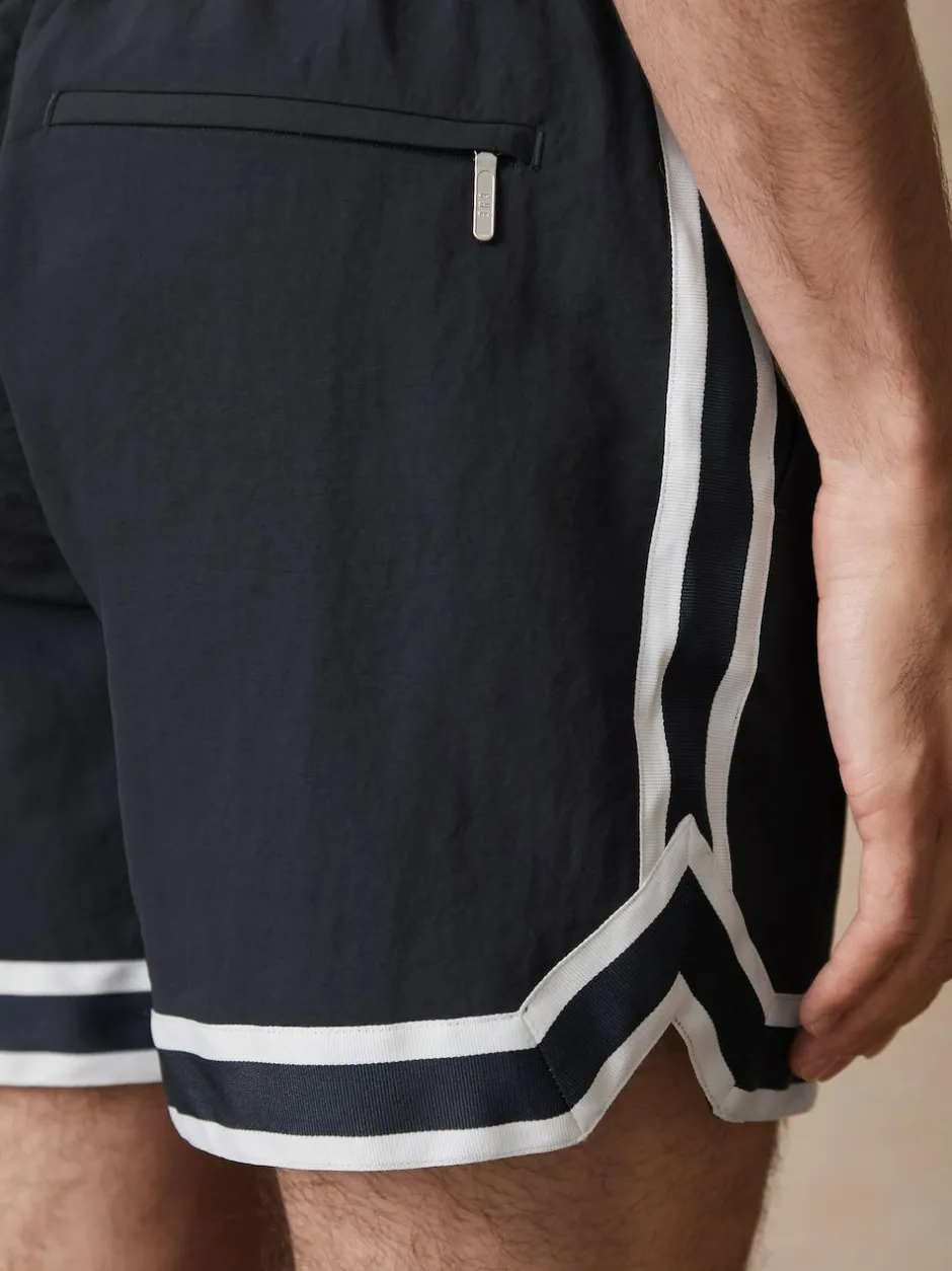 Reiss Baller | Ché Stripe-Trim Swim Shorts Navy New