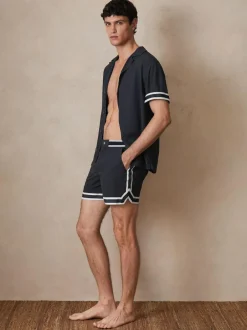 Reiss Baller | Ché Stripe-Trim Swim Shorts Navy New