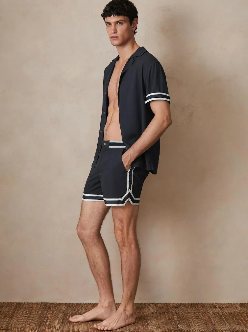 Reiss Baller | Ché Stripe-Trim Swim Shorts Navy New