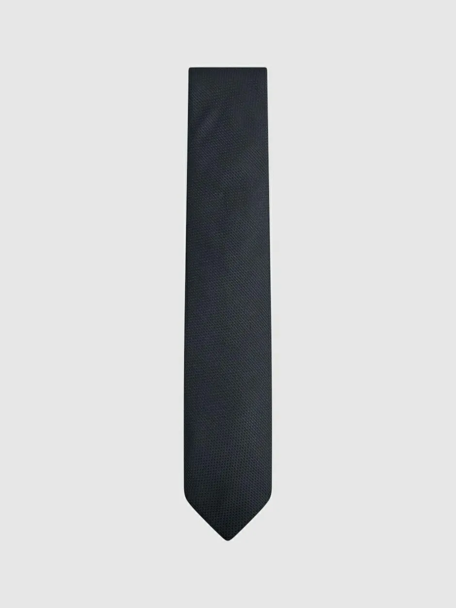 Reiss Ceremony Textured Silk Blend Tie Navy Hot