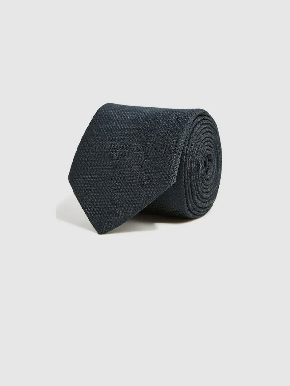 Reiss Ceremony Textured Silk Blend Tie Navy Hot