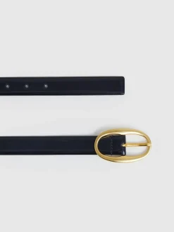 Reiss Drew Patent Leather Oval Buckle Belt Navy Sale
