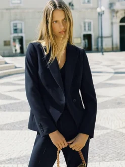 Reiss Gabi Tailored Single Breasted Suit Blazer Navy New