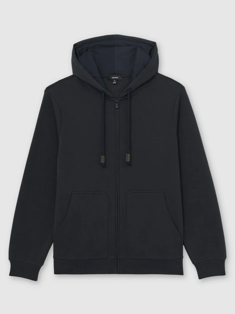 Reiss Howel Cotton-Blend Zip-Through Hoodie Navy New