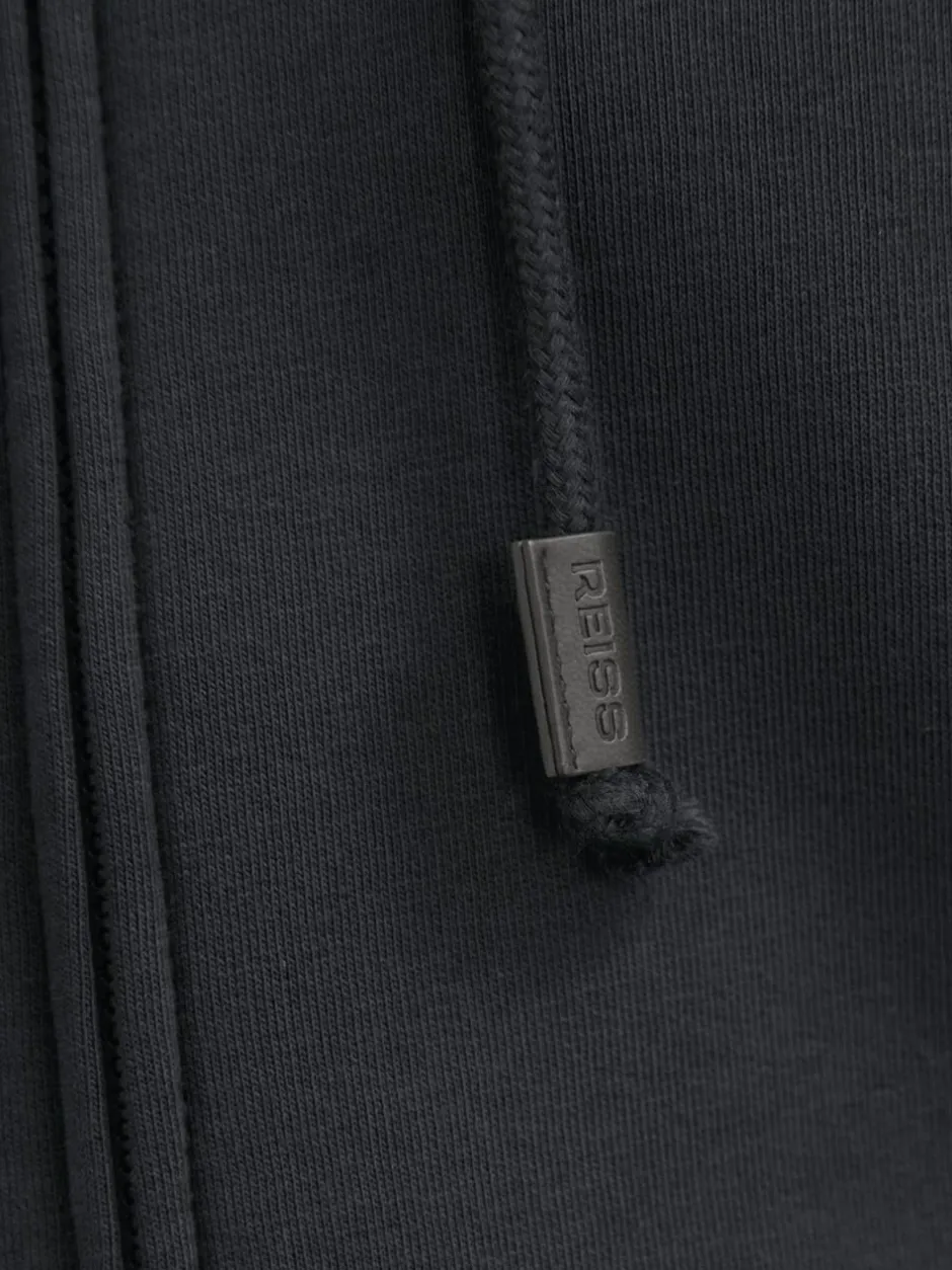 Reiss Howel Cotton-Blend Zip-Through Hoodie Navy New