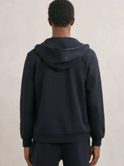 Reiss Howel Cotton-Blend Zip-Through Hoodie Navy New