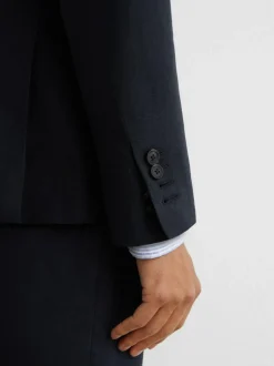 Reiss Kin Single Breasted Linen Blazer Tailored-Fit Navy Discount