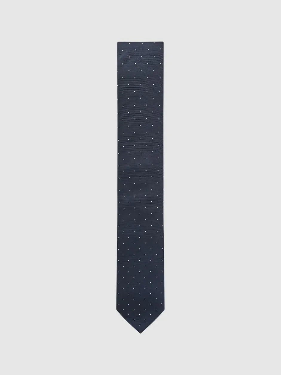 Reiss Navy Liam Polka Dot Silk Tie Clearance