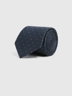 Reiss Navy Liam Polka Dot Silk Tie Clearance